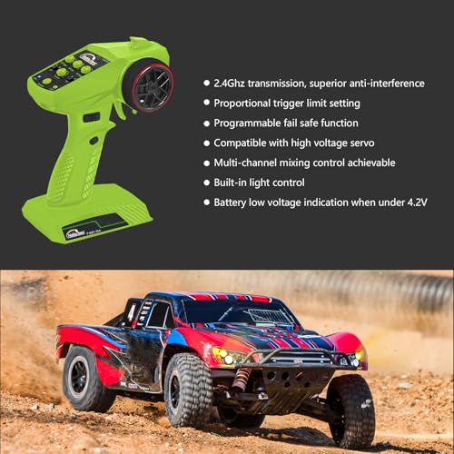 RC Radio System 4CH 2.4G RC Transmitter with Receiver and Lanyard Anti-Jamming Remote Controller for RC Car Crawler Boat, Green & Black - color: Green & Black