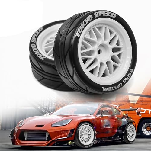 fujita 1/10 RC ON-Road Rubber Tires& Wheels Rims 65mm OD for HPI Tamiya TT01 TT02B Kyosho FAZER MK2 Lc Racing HSP RGT RC 3RACING D5 1/10 RC Rally Car (White) - color: White