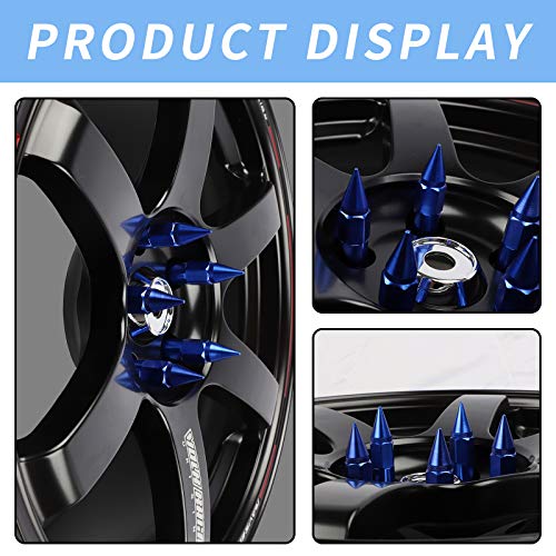 20Pcs Anti Theft Spikes Extended Tuner Wheel/Rims Lug Nuts with Wheel Locks M12X1.5+Socket (Blue) - color: Blue