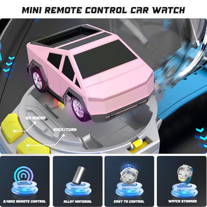 YUZ Mini Remote Control Car Watch Toy with LED Lights, 2.4G RC Cars Toy Car Watch USB Charging Hand Controlled Watch RC Car for Kids Boys Girls for Birthday Christmas Holiday Party Gifts, Pink - color: Pink