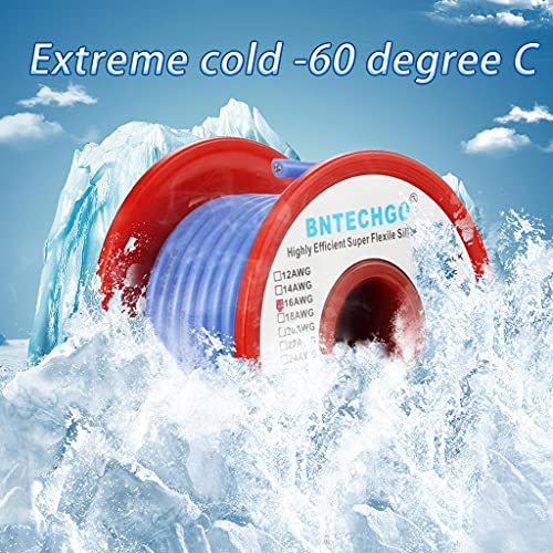 BNTECHGO 16 Gauge Silicone Wire Blue 25ft Stranded Tinned Copper Wire | Flexible 16 AWG Stranded Wire Silicone Rubber Insulation For RC Models, Drone, Robot, Battery, EV Charger, 3D Printer, DIY - color: 16 gauge silicone wire blue, size: silicone wire 25