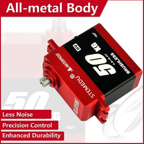 BLS-HV50MG 50KG Brushless Digital Servo, Waterproof IP66, 0.08s/60° & 53kg·cm Torque, All-Metal Case for 1/8 1/10 1/12 RC Car Boat DIY (180°) - style: Red 50KG - 180 Degree