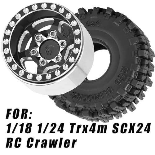 RC 1.0 Beadlock Truck Tires for 1/18 1/24 Trx4m SCX24 RC Crawler,RC Wheels Tires.Aluminum 1.0‘’ Beadlock Wheel Rim&1.0in Tires Tyres.Black(4PCS) - color: Bb-black