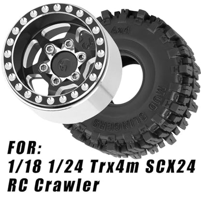 RC 1.0 Beadlock Truck Tires for 1/18 1/24 Trx4m SCX24 RC Crawler,RC Wheels Tires.Aluminum 1.0‘’ Beadlock Wheel Rim&1.0in Tires Tyres.Black(4PCS) - color: Bb-black