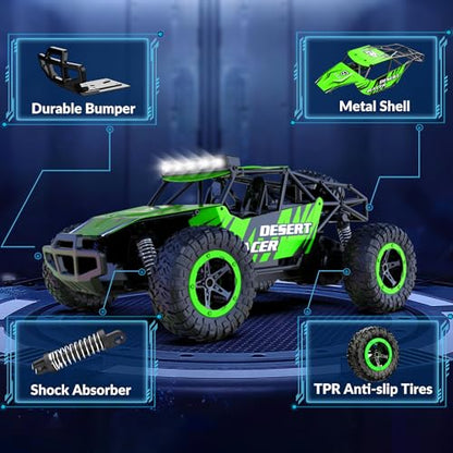 RACENT Remote Control Cars for Adults - 1:16 Scale 20kph Fast RC Truck All Terrain Off-Road Monster Truck for Adults with 2 Rechargeable Batteries (Green) - color: Green