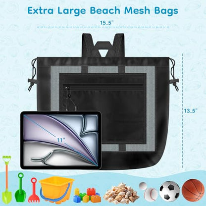 BROTOU Pool Toys Bag, Mesh Beach Bag Drawstring Toys Bag | Swim Pool Toys Balls Storage Bags Gym backpack, Beach Toy Shells Organizer - color: Black Backpack-s