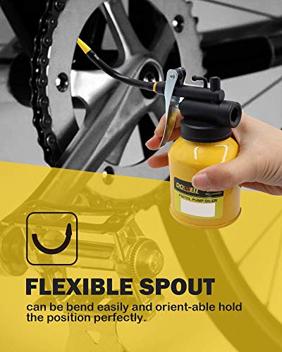 DOWELL Oil Can Pump Oiler 6.8oz 200ml, Oil Squirt Can Metal, Yellow | Bottle with Straight Flexible Spout - size: 6.8 oz