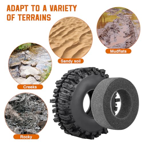120mm 4.72'' Tall 1.9 Mud Slingers Tires Good Grip and 1.9 Beadlock Wheels Aluminum 1.9 Beadlocks for FCX10 TRX4 Axial SCX10 II UTB18 Capra Redcat Gen8 Gen7 VS4-10 1/10 RC Crawler (Color B) - color: Color B