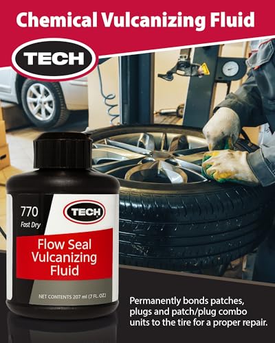 TECH Flow-Seal Tire Repair Cement, Fast-Drying Vulcanizing Fluid, 7oz | Support A Bonding Layer While Sealing Against Moisture And Contaminants During Repairs