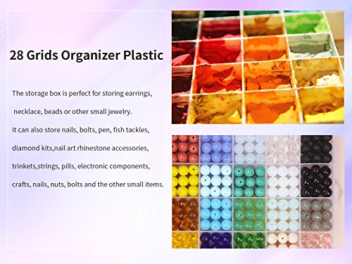 4Packs 28 Grids Bead Organizer Plastic Organizer Box with Fixed Dividers-Jewelry, Accessories, and Small Parts Container Clear Box for Jewerly Beads, Sewing, Drawing - size: 4pcs 28 Grids