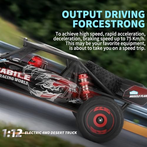 GoolRC WLtoys 124016 V2 RC Car, 1:12 Scale Remote Control Car, 4WD 75km/h High Speed Racing Truck, 2.4GHz All Terrain Off Road RC Truck RTR with Brushless Motor and Metal Chassis for Adults