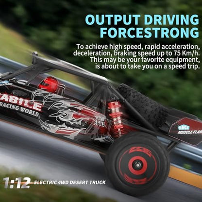 GoolRC WLtoys 124016 V2 RC Car, 1:12 Scale Remote Control Car, 4WD 75km/h High Speed Racing Truck, 2.4GHz All Terrain Off Road RC Truck RTR with Brushless Motor and Metal Chassis for Adults