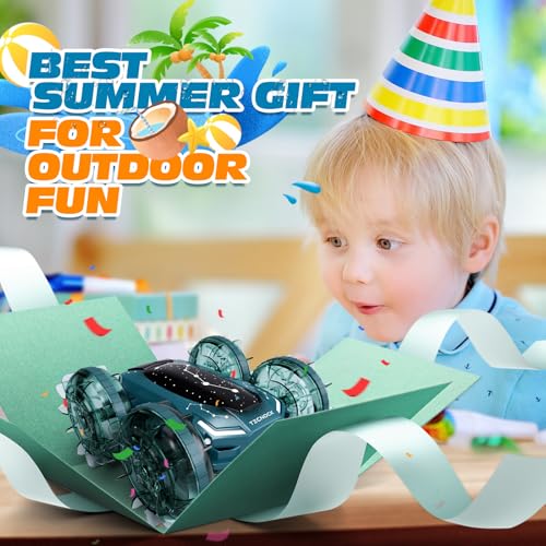 Tecnock Amphibious Remote Control Car Boat, 4WD Gesture RC Cars with Magnetic Charging, 60 Min Playtime, LED Lights, Pool Toys for Kids Ages 6-12, Gift Toys for Boys Girls - color: Green