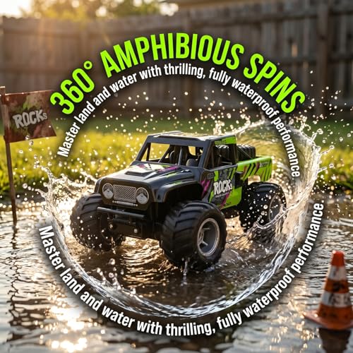 KB KAIBO Q191 1:16 Amphibious Remote Control Car - Waterproof All Terrain RC Monster Truck for Kids, 50+ Min Play with 2 Batteries, 2.4Ghz 4WD Off-Road Toy for Boys Girls 6-12+ (Gift Idea)-Green - color: Q191 Green