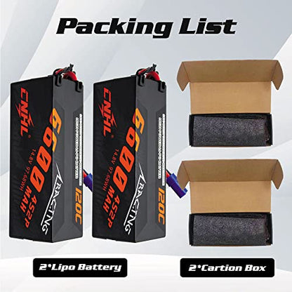 CNHL 6600mAh 4S Lipo Battery 14.8V 120C with EC5 Plug Hard Case(2 Packs) | Eliminates voltage sag for clean throttle response and extended runtime in 1/8 RC truggies, buggies, and trucks.