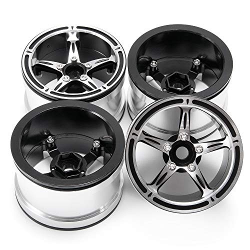 Aluminum Alloy 2.2" Beadlock Wheels/Rims for 1/10th RC Crawler Truck Car Axial Wraith-Pack of 4 (Silver+Black)