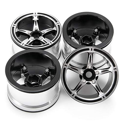Aluminum Alloy 2.2" Beadlock Wheels/Rims for 1/10th RC Crawler Truck Car Axial Wraith-Pack of 4 (Silver+Black)