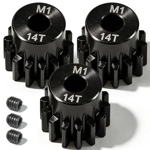 M1 Gear 14T 5mm Bore 3-Pack – High-Precision Hardened Steel Motor Pinion Gear for 1/8 1/10 RC Crawler, Monster Truck, Short Course Truck & Boat (Compatible with Traxxas Axial, FMS, HSP Redcat Losi) - style: M1 3Pcs 14T