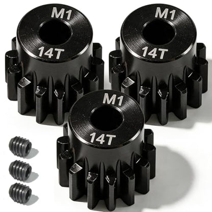 M1 Gear 14T 5mm Bore 3-Pack – High-Precision Hardened Steel Motor Pinion Gear for 1/8 1/10 RC Crawler, Monster Truck, Short Course Truck & Boat (Compatible with Traxxas Axial, FMS, HSP Redcat Losi) - style: M1 3Pcs 14T
