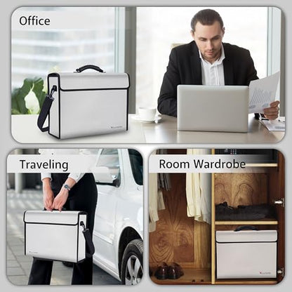 Fireproof Document Bag - 2000°F Heat Resistant & Thermal Insulated Fireproof Bag for Documents with Lockable Zipper for Documents, Cash & Valuables - Fireproof Box for Home, Office, and Travel Use - color: Grey Bag