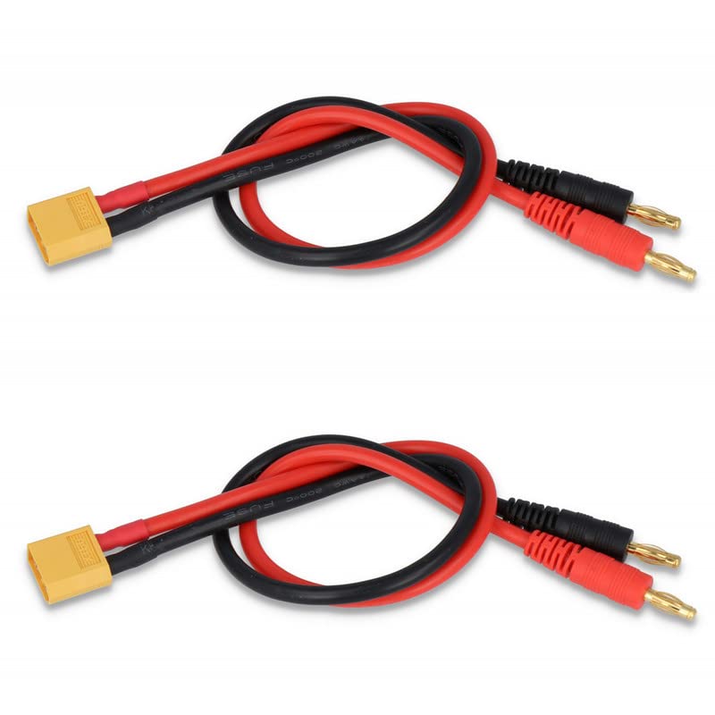 2pcs XT60 Male Connector to 4mm Bullet Connector Banana Plug RC Battery Charging Cable Adapter with 11.8inch 14AWG Silicone Wire for RC Helicopter Quadcopter Lipo Battery DJI Phantom - size: XT60 Charge Cable