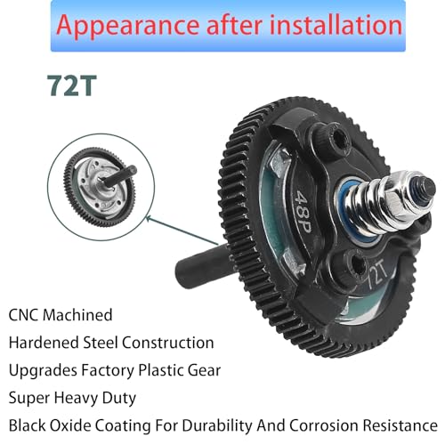 RC 48P 72T Spur Gear Hardened Steel Spur Gear Upgrades Part for Traxxas 1/10 Slash Stampede Rustler Bandit 2WD VXL XL-5 F-150 SVT, (72T) - size: 48P-Spur Gear-72T