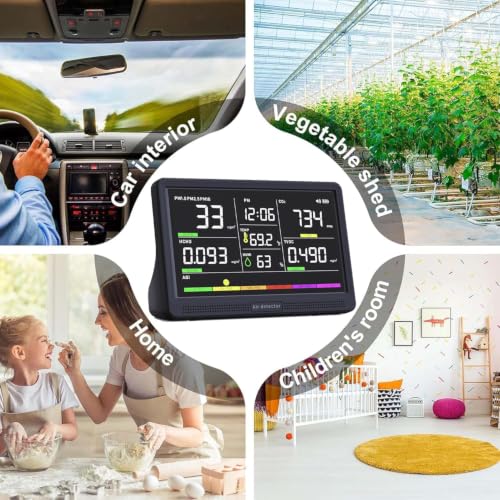 Professional Indoor Air Quality Monitor with 7X AQI Beep Alarms,16 in 1 Portable Real-Time Detector for PM2.5 | PM10 | CO2 | TVOC | HCHO | Temp | Hum for Home Cars Plants Pets (Smoke Black)