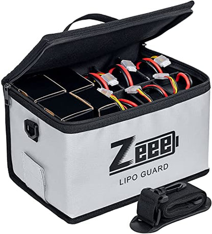Zeee Lipo Safe Bag Battery Fireproof - 10 Cell Adjustable(10.6x6.7x6.7in) | Large Capacity Storage Guard Battery Safey Pouch for Storage Charging