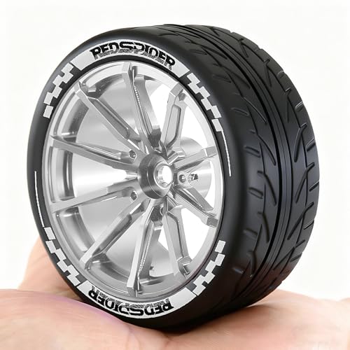 REDSPIDER 4PCS 1/10 RC Rally Tires and Aluminum Alloy Wheels, 12mm Hex Hubs 65mm OD On-Road RC Car Rims for Tamiya TT01 TT02 XV01, Traxxas, HPI, Kyosho, HSP PTG2 (Silver) - color: Silver