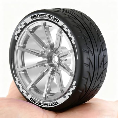REDSPIDER 4PCS 1/10 RC Rally Tires and Aluminum Alloy Wheels, 12mm Hex Hubs 65mm OD On-Road RC Car Rims for Tamiya TT01 TT02 XV01, Traxxas, HPI, Kyosho, HSP PTG2 (Silver) - color: Silver