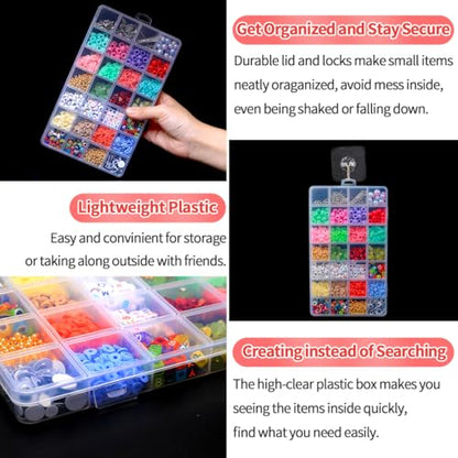 IOOLEEM Bead Organizer Box, 28 Grids 4 Pack Organizer Container Storage | Clear Plastic Dividers for bead arts and crafts for beading & jewelry storage & small items arts and crafts. - size: 28 Grids (4 pack)