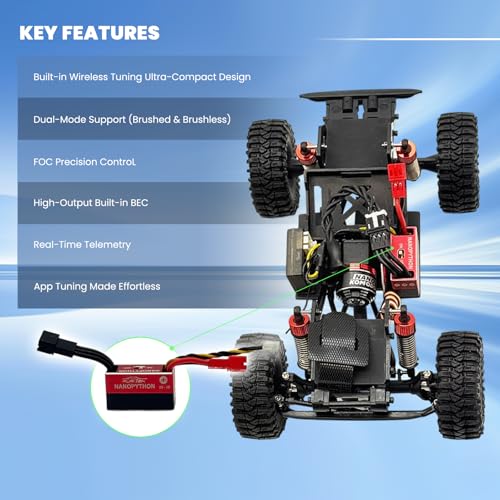 furitek NANOPYTHON 20A/50A Brushed/BRUSHLESS ESC with Built-in Wireless Module for 1/18 1/24 1/30 1/32 RC Crawlers - Remote Control Car Upgrades (FUR-2737)