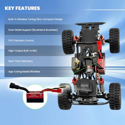 furitek NANOPYTHON 20A/50A Brushed/BRUSHLESS ESC with Built-in Wireless Module for 1/18 1/24 1/30 1/32 RC Crawlers - Remote Control Car Upgrades (FUR-2737)