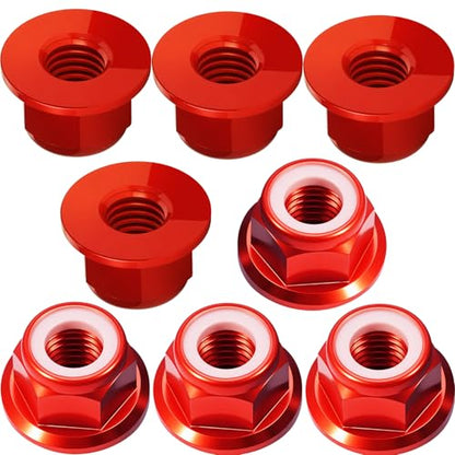 8Pcs M4 Flange Nuts Aluminum, M4-0.7mm Hex Flange Nylon Insert Lock Nuts for 1/10 Scale RC Car Traxxas Slash 4x4 2WD Stampede VXL Rustler VXL HPI Redcat Axial Racing Truck Buggy Crawler Wheels - color: Red, size: 8Pcs