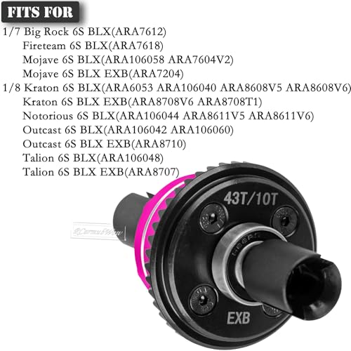 RC F/R Diff 43t &10t Input Gear Upgrades Part for 1/8 Kraton/Outcast/Talion 6S BLX EXB,Notorious 6S BLX,1/7 Mojave 6S BLX EXB,BigRock/Fireteam 6S BLX,Replace ARA310990 ARA310979,Pink - color: Pink(1set)