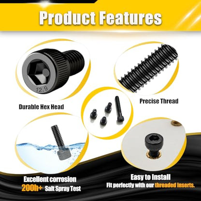 220pcs M4 x 6mm Screws, Hex Socket Head Cap Screws Bolts, 12.9 Grade Alloy Steel, Black Zinc Plated, Allen Socket Drive, Half-Threads, Machine Screws - size: M4*6mm 220pcs