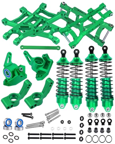 Front Rear Assembled Full Metal Shocks Upgrades Part for 1/10 Rustler/Stampede VXL 2WD,Alloy Suspension A Arm,Aluminum Caster Block & Steering Blocks & Rear Stub Axle Carriers,Green - color: Green(Shock-arm-set3)