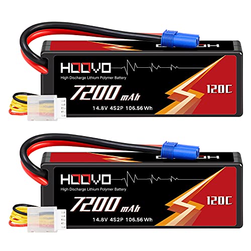 HOOVO 4S 14.8V 7200mAh 120C RC LiPo Battery Hard Case with EC5 Connector for RC Buggy Truggy Crawler Monster Car Boat Truck(2 Pack) | for RC Buggy Truggy Crawler Monster Car Boat Truck - style: 4S 7200mAh 120C-EC5-2Pack (Hard Case)