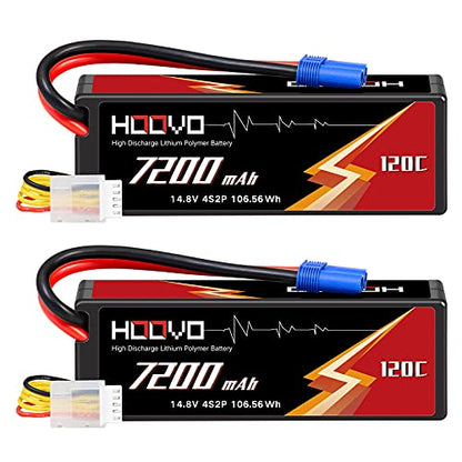 HOOVO 4S 14.8V 7200mAh 120C RC LiPo Battery Hard Case with EC5 Connector for RC Buggy Truggy Crawler Monster Car Boat Truck(2 Pack) | for RC Buggy Truggy Crawler Monster Car Boat Truck - style: 4S 7200mAh 120C-EC5-2Pack (Hard Case)