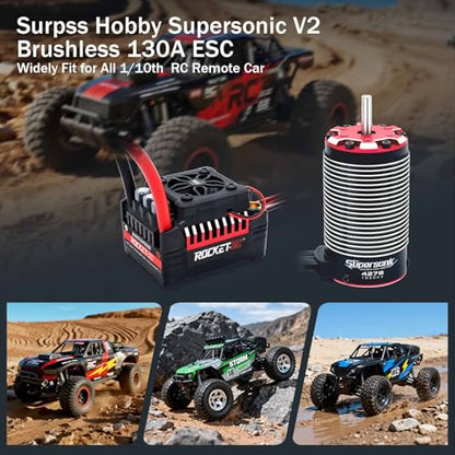 Surpass Hobby Supersonic V2 130A ESC Motor Over-Heat Protection Brushless Esc with Plug for 1/8 RC Car - style: 130A