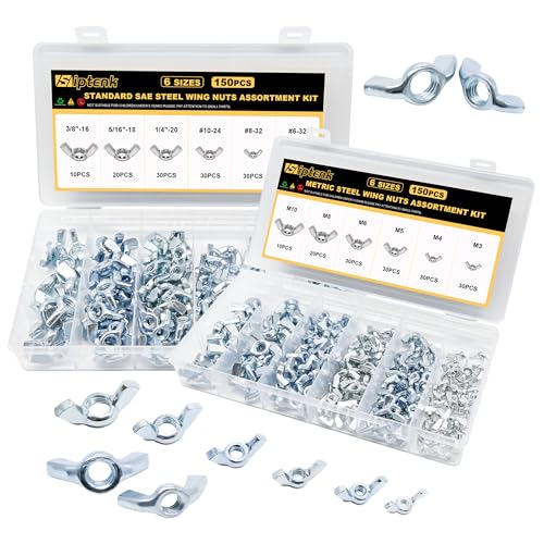 Siptenk Wing Nuts 300PCS, Metric & SAE Wingnuts 12 Assorted Sizes Carbon Steel Zinc Plated Butterfly Wing Nut M3-M10 6-32 to 3/8"-16 Fasteners Hardware Assortment Kit - color: 300PCS Metric & SAE
