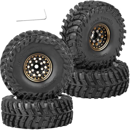 1.0 Beadlock Wheels and Tires for 1/24 1/18 RC Crawler Car SCX24 TRX4M,Brass 1.0 Beadlock Wheels 1.0 Beadlock Tires Set Soft Sticky 1.0 Mud Tires,4pcs