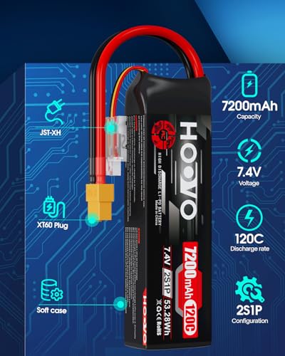 HOOVO 2S Lipo Battery, 7.4V 7200mAh 120C RC Battery Pack,Softcase,XT60 Plug | 2Packs,for RC Car Truck Buggy Crawler Airplane Boat RC Vehicle
