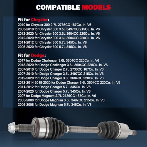 CCIYU Front CV Axle Drive Shafts for Chrysler 300 2005-2023 | CV Axle Shaft Assembly for Dodge Challenger 2018-2023 for Dodge Charger / Magnum 2005-2023 66-3557,66-3558 - size: 84-2484
