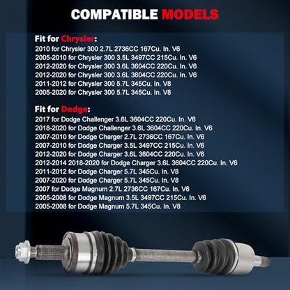 CCIYU Front CV Axle Drive Shafts for Chrysler 300 2005-2023 | CV Axle Shaft Assembly for Dodge Challenger 2018-2023 for Dodge Charger / Magnum 2005-2023 66-3557,66-3558 - size: 84-2484