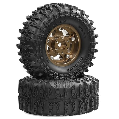 STMU 1.3'' Beadlock Wheel Tires for 1/18 1/24 TRX4M SCX24 FCX18 FCX24 RC Crawler Car (Brown) - color: Brown