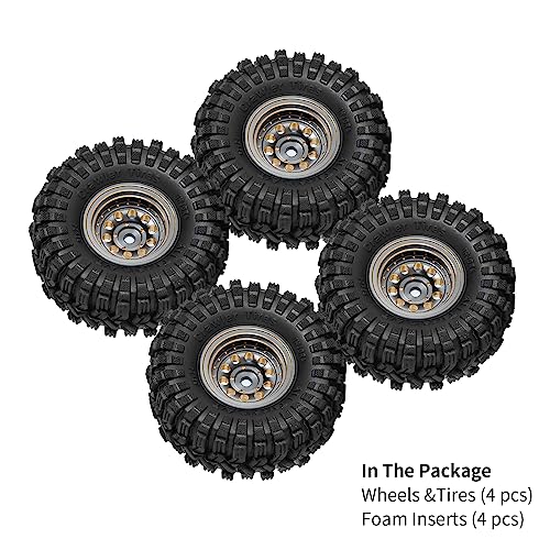 INJORA Brass 1.0 Beadlock Wheel Tires Set for 1/24 1/18 RC Crawler (Grey) - color: Grey