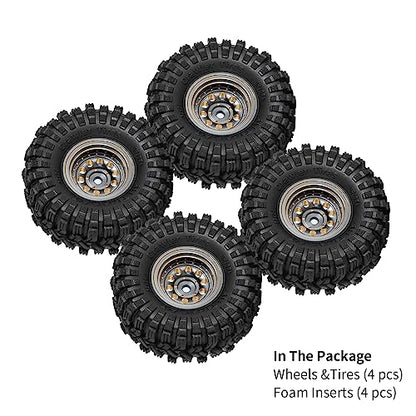 INJORA Brass 1.0 Beadlock Wheel Tires Set for 1/24 1/18 RC Crawler (Grey) - color: Grey