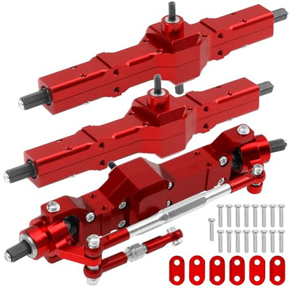 ShareGoo 3Pcs B16 Straight Axle Set Front Middle Rear Aluminum Complete Axle Compatible with WPL B16 B36 JJRC Q60 Q63 Q64 FY004 6X6 6WD 1/16 RC Car (Red) - color: Red