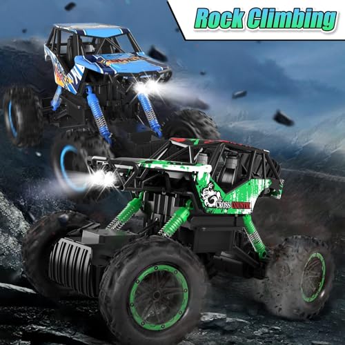 DOUBLE E 1:14 Scale Large Remote Control Car Monster Trucks with Head Lights, 4WD Off-Road All Terrain RC Car, Rechargeable Vehicle for Outdoor Play and Xmas Gifts